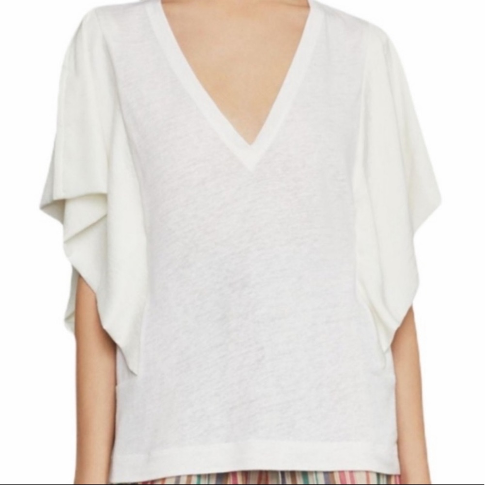 BCBGMAXAZRIA off white batwing mixed media linen blend v-neck blouse size S